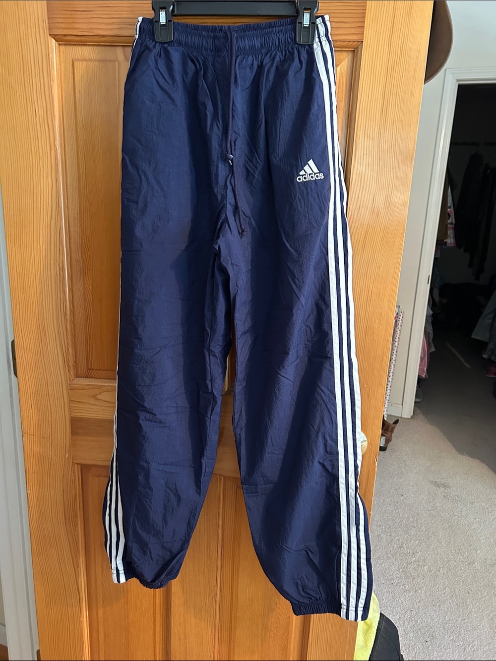 adidas Navy Blue Track Pants with White Stripes